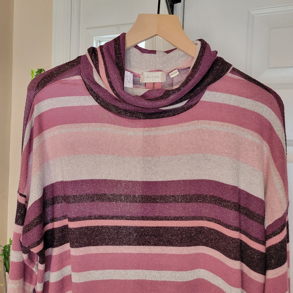 Altar'd State Oversized Cowl Neck Knit‎ Zip Back Striped Top, Size Womens S - Picture 3 of 7